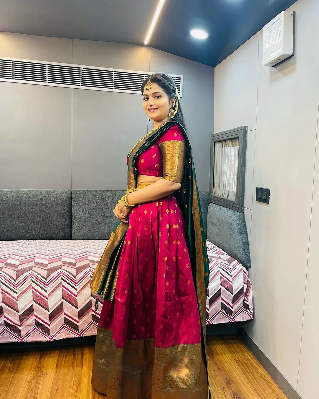 TELUGU TELEVISION ACTRESS RUPA MUGGALLA STILLS IN MAROON LEHENGA CHOLI 4